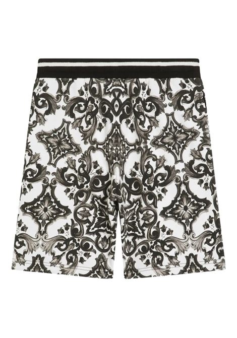 Bermuda In Felpa Con Stampa Maiolica Nera DOLCE & GABBANA KIDS | L4JQP8-II7HRIZ3TN